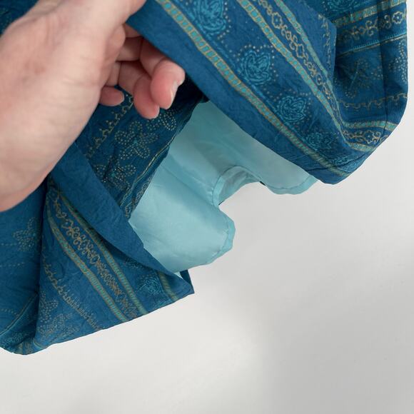 Patchington Floral Dots Sleeveless Sheath Dress Sz M Blue Ombre Gold Textured - Picture 4 of 12